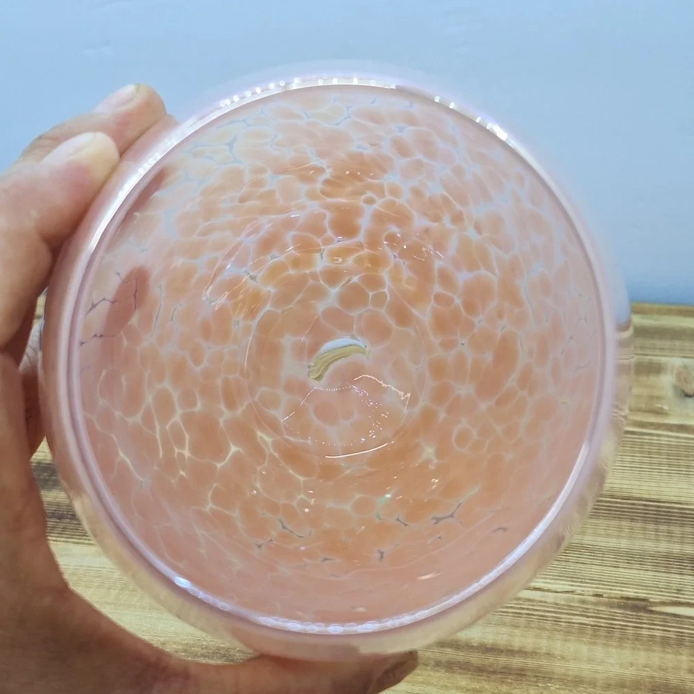 Pink Iridescent Studio Art Glass Hand Blown Vase Spotted 5.5 Inch Pontil‎